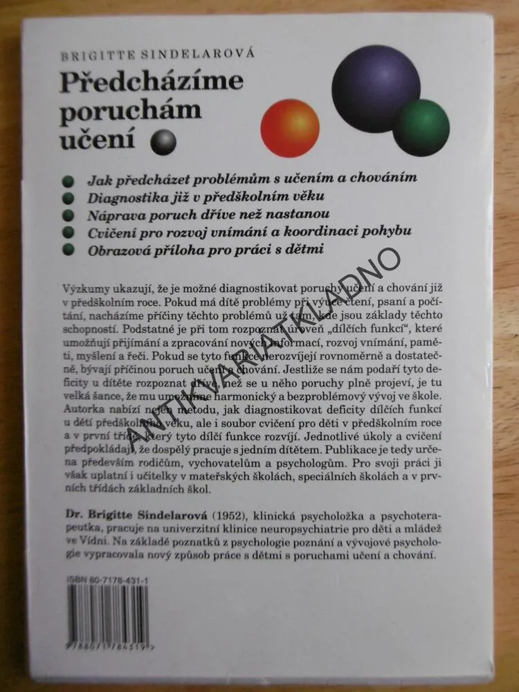 PŘEDCHÁZÍME PORUCHÁM UČENÍ, SOUBOR CVIČENÍ PRO DĚTI V PŘEDŠKOLNÍM ROCE A V PRVNÍ TŘÍDĚ, SINDELAROVÁ