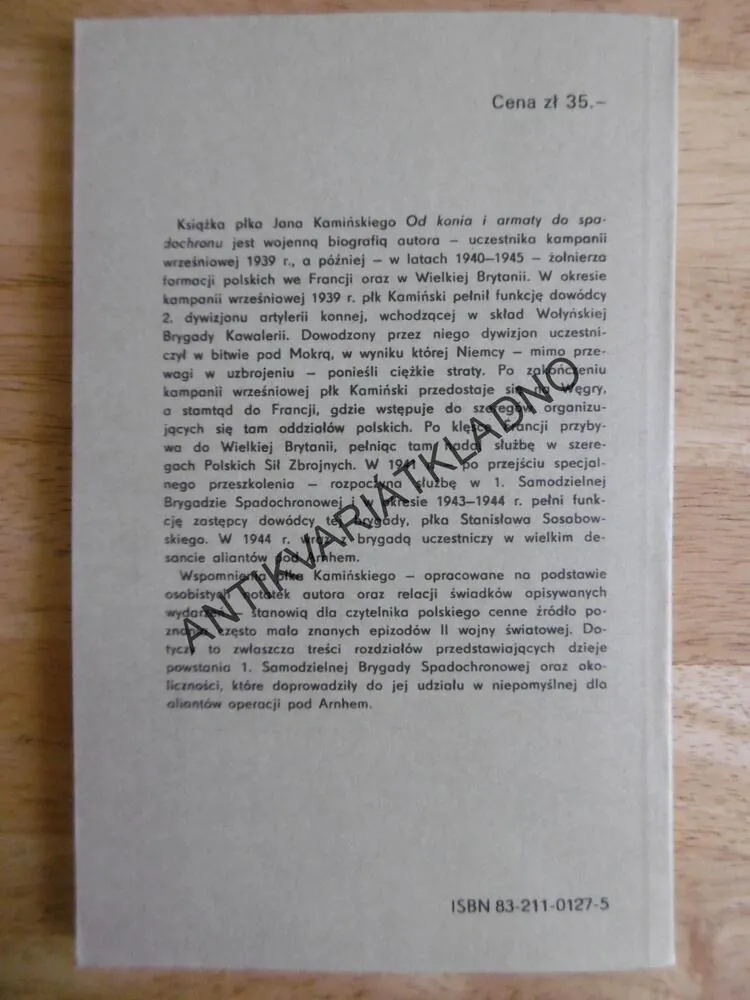 OD KONIA I ARMATY DO SPADOCHROMU, JAN KAMINSKI, POLSKY