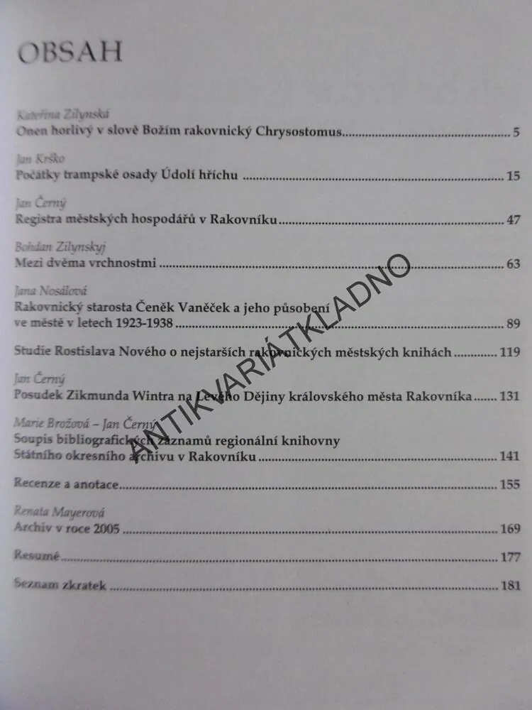 RAKOVNICKÝ HISTORICKÝ SBORNÍK, VI/2005, RAKOVNÍK