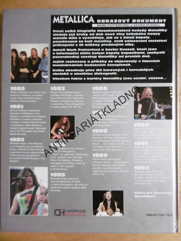 METALLICA, OBRAZOVÝ DOKUMENT, KNIHA PRO METALISTY, OD 1980 DO DNES, PŘES 150 FOTOGRAFIÍ