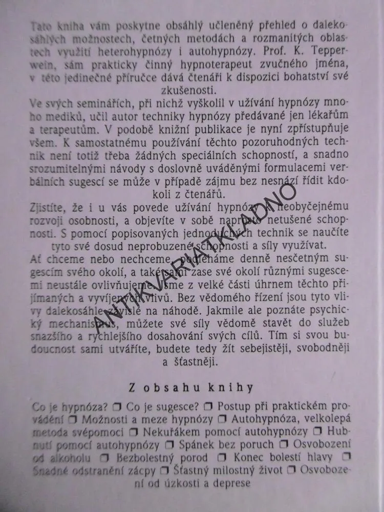VYŠŠÍ ŠKOLA HYPNÓZY, KURT TEPPERWEIN,