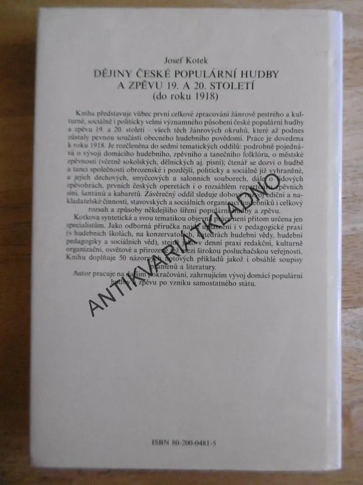 DĚJINY ČESKÉ POPULÁRNÍ HUDBY A ZPĚVU 1., do roku 1918, JOSEF KOTEK, **an