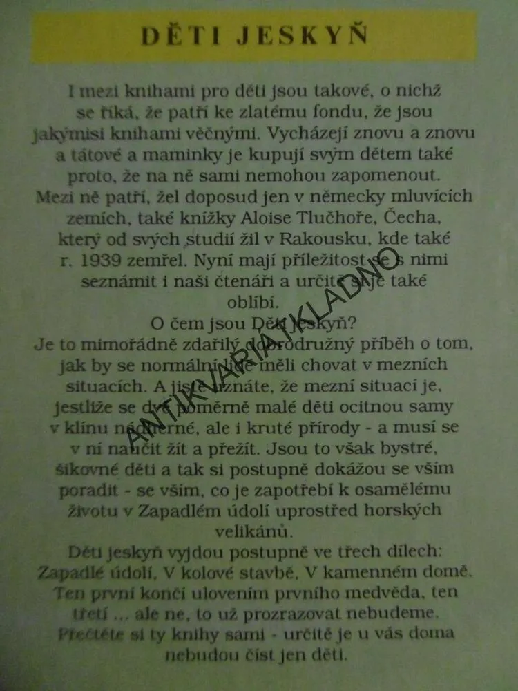 DĚTI JESKYŇ, ZAPADLÉ ÚDOLÍ 1., ALOIS TLUČHOŘ, **an