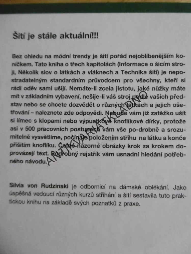 ŠITÍ, PRO ŠIKOVNÉ RUCE, TECHNIKY, LÁTKY, ŠISÍ STROJE, SILVIA VON RUDZINSKI, **an