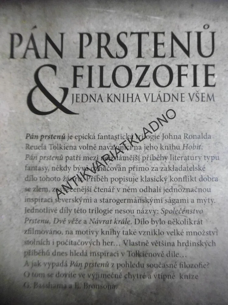 PÁN PRSTENŮ A FILOSOFIE, JEDNA KNIHA VLÁDNE VŠEM, GREGORY BASSHAM, ERIC BRONSON, **an