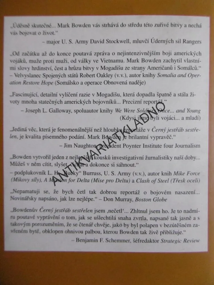 ČERNÝ JESTŘÁB SESTŘELEN, MARK BOWDEN, **an