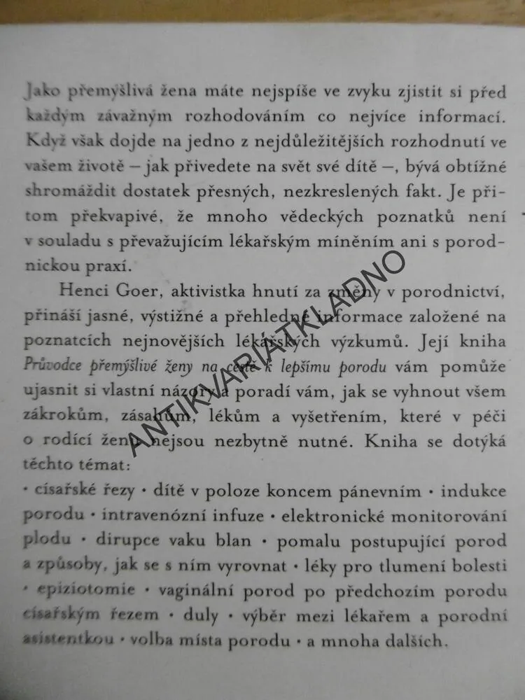 PRŮVODCE PŘEMÝŠLIVÉ ŽENY NA CESTĚ K LEPŠÍMU PORODU, HENCI GOER,, **an