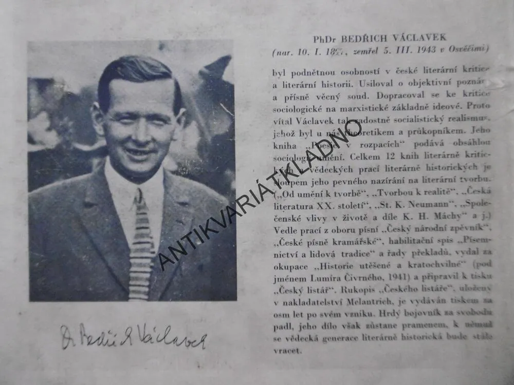 ČESKÝ LISTÁŘ, BEDŘICH VÁCLAVEK, **an