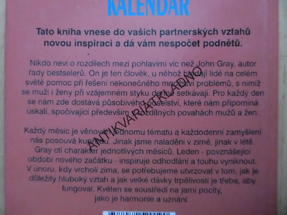 MUŽI JSOU Z MARSU, ŽENY JSOU Z VENUŠE, MILOSTNÝ KALENDÁŘ, JOHN GRAY, **an
