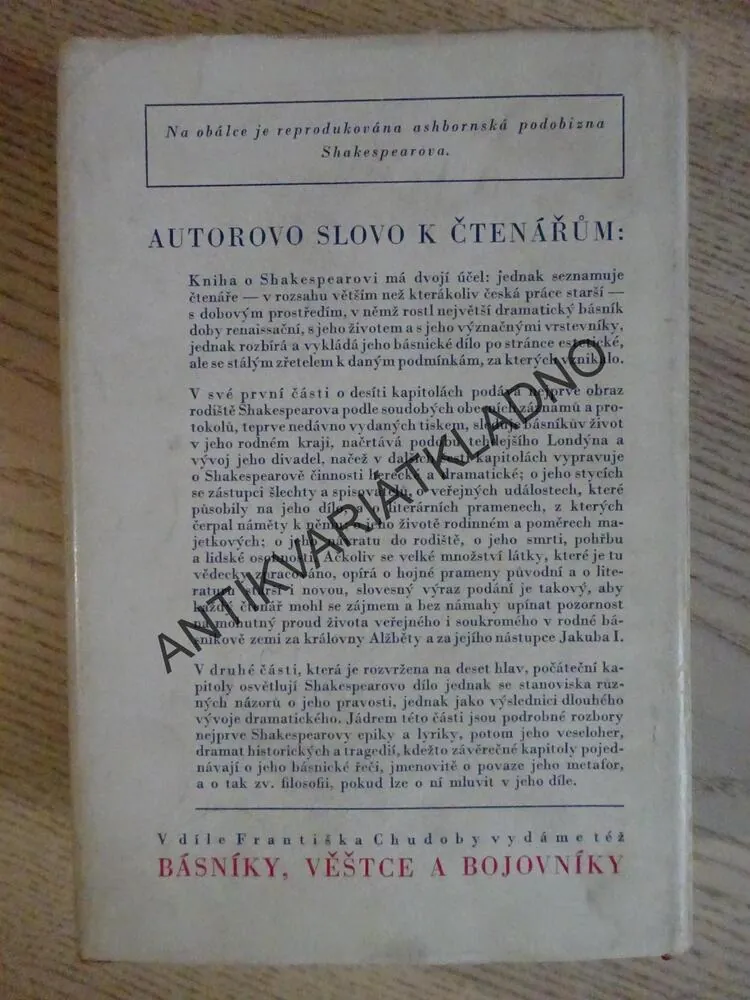 KNIHA O SHAKESPEAROVI, FRANTIŠEK CHUDOBA, **an