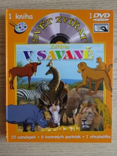 V SAVANĚ, SVĚT ZVÍŘAT, DVD + SAMOLEPKY, PASTELKY, OŘEZÁVÁTKO, OMALOVÁNKY