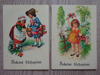 CHLAPEC, HOLKA, HOLČIČKA, CHLAPEČEK, KVĚTINY, SRDEČNÉ BLAHOPŘÁNÍ, 2 KUSY