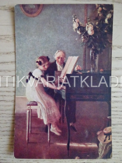 PRVNÍ HODINA KLAVÍRNÍ, MUENIER, KLAVÍR, HOLČIČKA, DĚDEČEK, KLAVÍR, POHLEDNICE 375