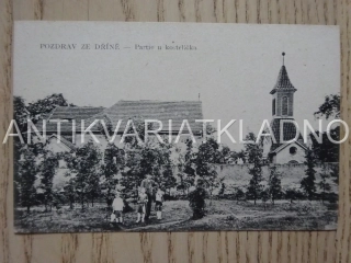 DŘÍŇ, PARTIE U KOSTELÍČKA, ROK 1919, OKRES KLADNO, POHLEDNICE 442
