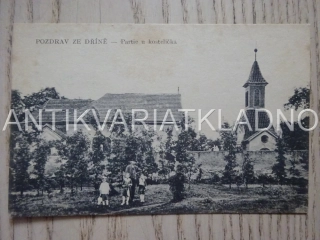 DŘÍŇ, PARTIE U KOSTELÍČKA, ROK 1919, OKRES KLADNO, POHLEDNICE 443