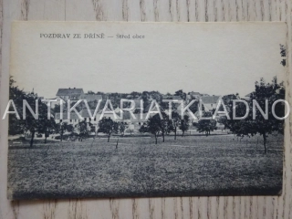 DŘÍŇ, STŘED OBCE, ROK 1919, OKRES KLADNO, POHLEDNICE 444