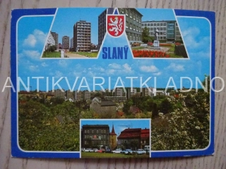 SLANÝ, SÍDLIŠTĚ, GOTTWALDVO NÁMĚSTÍ SE SOCHOU B. SMETANY, OKRES KLADNO, POHLEDNICE 498