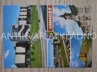 UNHOŠŤ, OBCHODNÍ DŮM ČEPERKA, MATEŘSKÁ ŠKOLA, STARÁ RADNICE, OKRES KLADNO, POHLEDNICE 503