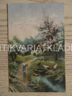 CHALOUPKA, POTOK, DÍVKA, SLEPICE, OLOMOUC, POHLEDNICE 643