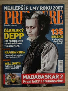 FILMOVÝ ČASOPIS PREMIERE, MADAGASKAR, K. KNIGHTLEY, V. MORTENSEN, J. DEPP, FUTRAMA, LEDEN/2008