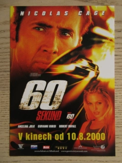 60 SEKUND, N. CAGE, A. JOLIE, R. DUVALL, FILMOVÝ LETÁK