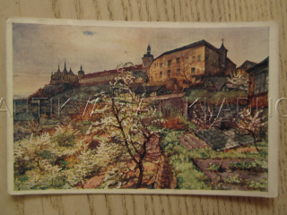 FRA JELÍNEK: KUTNÁ HORA, POHLE NA HRÁDEK, JESUITSKOU KOLEJ A CHRÁM SV. BARBORY NA JAŘE, OKRES KUTNÁ HORA, POHLEDNICE 1113