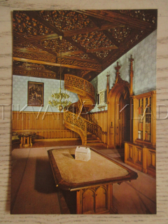 LEDNICE, STÁTNÍ ZÁMEK - VYŘEZÁVANÝ STROP A SCHODIŠTĚ KNIHOVNY, OKRES BŘECLAV, POHLEDNICE 1303