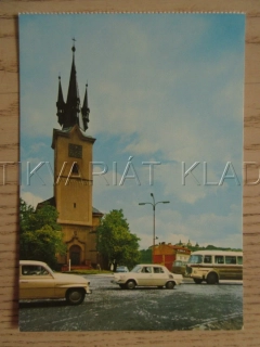PŘÍBRAM, NÁMĚSTÍ S KOSTELEM SV. JAKUBA, HISTORICKÉ AUTOMOBILY ŠKODA, OKRES PŘÍBRAM, POHLEDNICE 1340