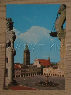 ČESKÉ BUDĚJOVICE - ŽIŽKOVO NÁMĚSTÍ, POHLED Z RADNICE PŘES SAMSONOVU KAŠNU NA ČERNOU VĚŽ, OKRES ČESKÉ BUDĚJOVICE, POHLEDNICE 1463