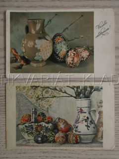 VESELÉ VELIKONOCE, KRASLICE, DŽBÁN S KOČIČKAMI, 2X POHLEDNICE 1627-1628