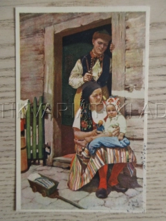 RODINNÉ ŠTĚSTÍ, DÍTĚ, MUŽ, ŽENA, HRAČKY, KROJ, POHLEDNICE 1633