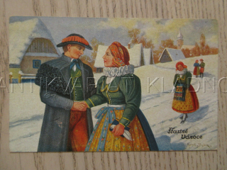 ŠŤASTNÉ VÁNOCE, KROJE, KOSTEL, POHLEDNICE 1641