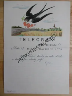 TELEGRAM, V. FIALA, VLAŠTOVKA NESE KVĚTINU,  1946