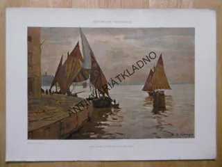 DEKORATIVNÍ TISK 1904 - BENÁTKY, RYBÁŘSKÁ LOĎ