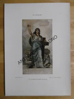 DEKORATIVNÍ TISK 1915 - THEOLOGIE, NÁBOŽENSTVÍ, ŽENA S KŘÍŽEM,