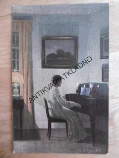 ALFRED BROGE, STARÉ MELODIE, ŽENA ZA PIANEM, PIANO, NOTY, POKOJ, OBRAZY