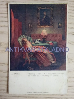 ŽENA, DÁMA, LAMPA, OBRAZ, J. MANES: PŘEČTENÝ ROMÁN