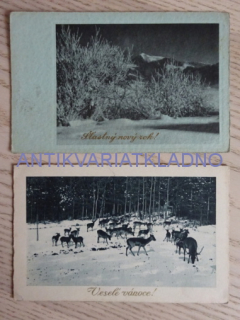 VESELÉ VÁNOCE, ZIMA, SNÍH, SRNKY, SRNKA, LES, 2 KUSY