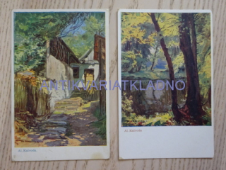 ŘEKA, VESNICE, STROMY, KALVODA, 2 KUSY