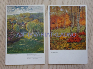 VESNIČKA V BŘÍZÁCH, LES, PODZIM, VESNICE, STROMY, KALVODA, 2 KUSY