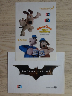 SAMOLEPKY, PŘÍLOHA ČASOPISU ABC, WALLACE A GROMIT, BATMAN, 2 KUSY